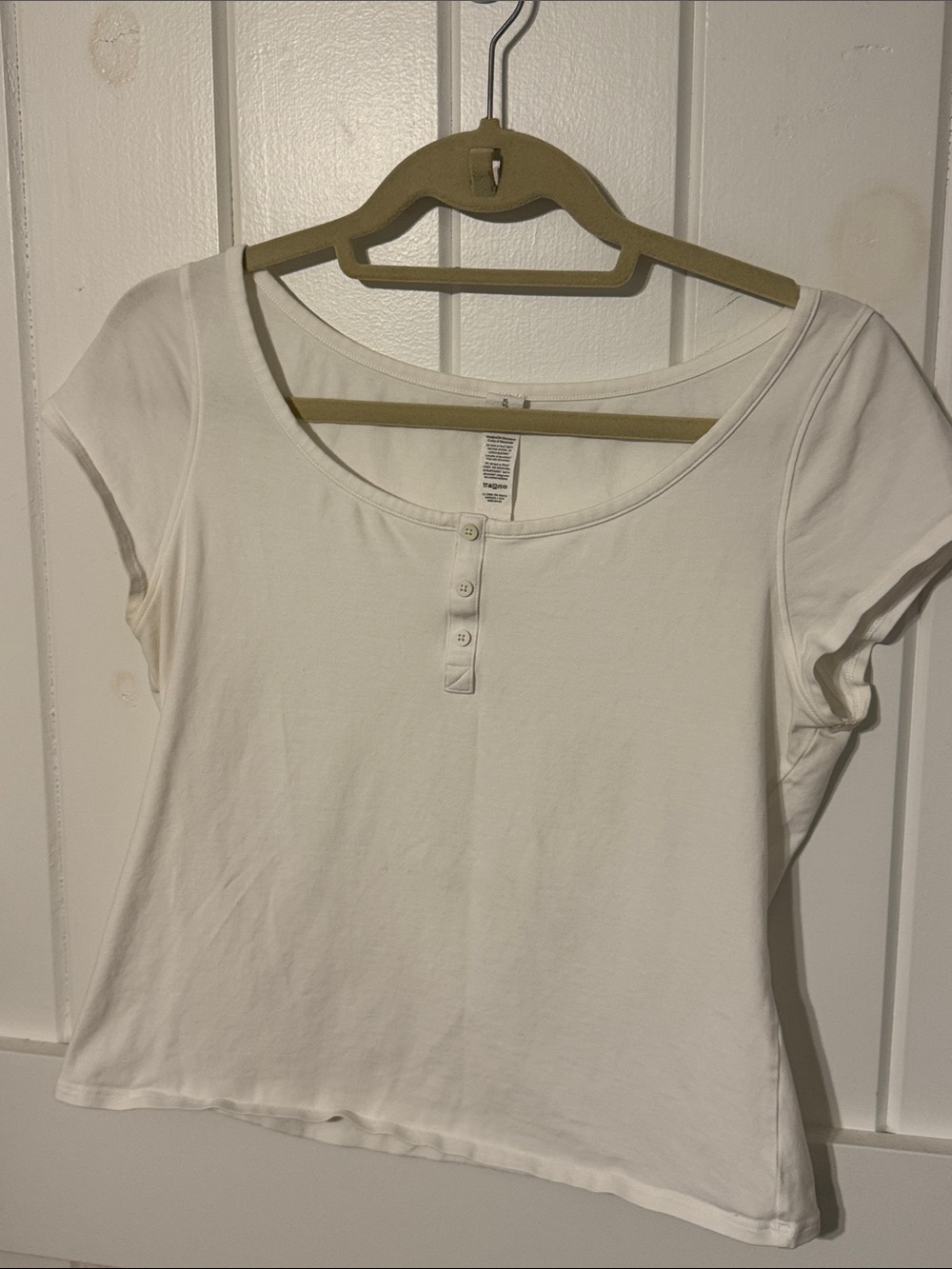Lululemon White Scoop Cap-Sleeve Henley Tee - Women - XL